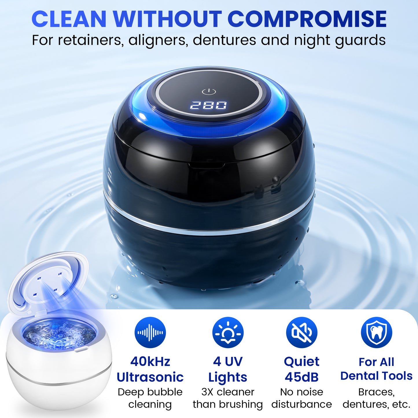 Ultrasonic Cleaner Device for Retainers and night guards