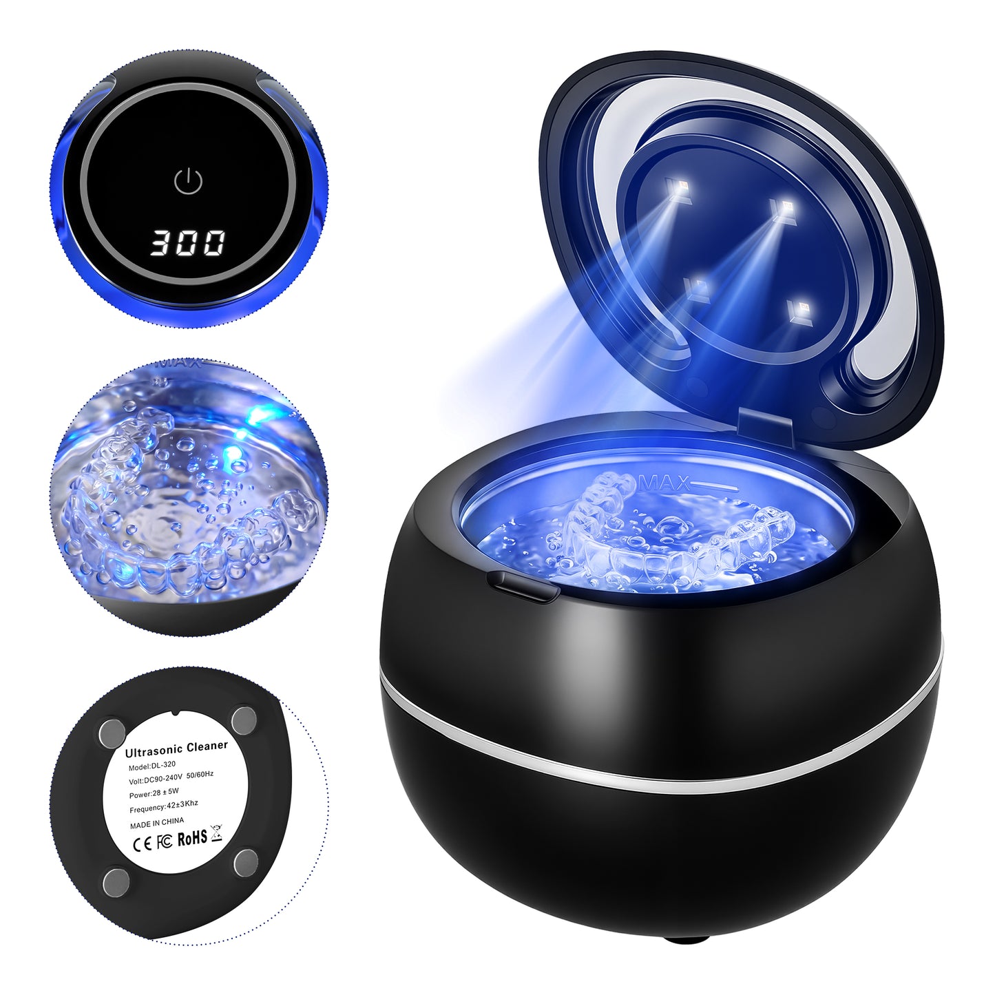 Black Ultrasonic Cleaner Device for Retainers